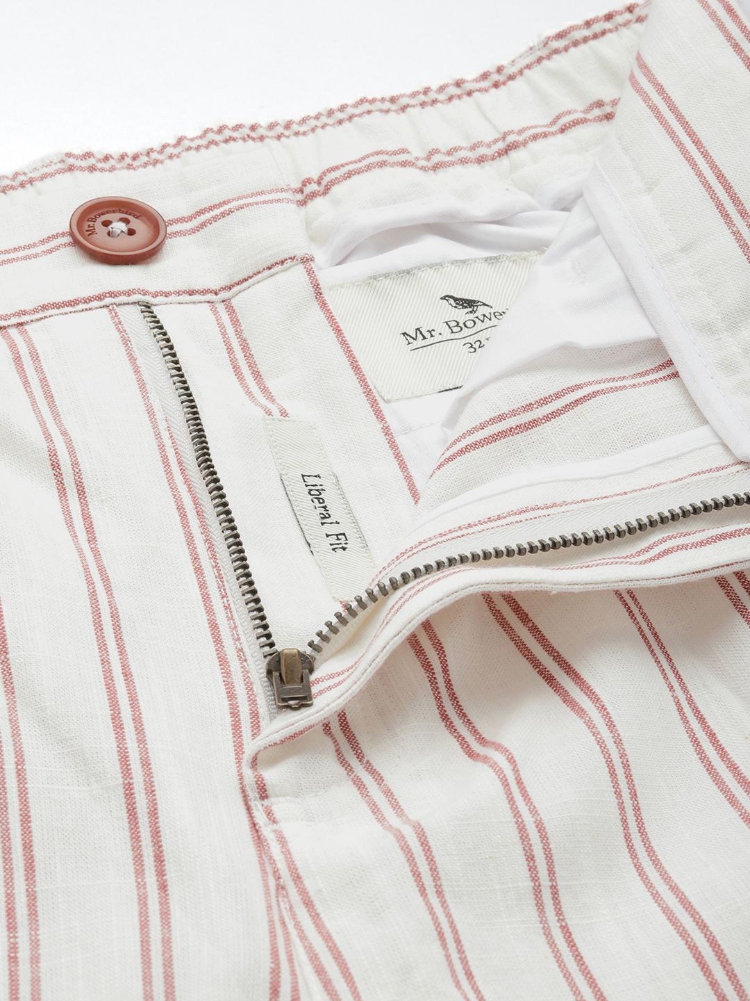 Mr Bowerbird Men Liberal Fit Striped Cotton Linen Pleated Trousers