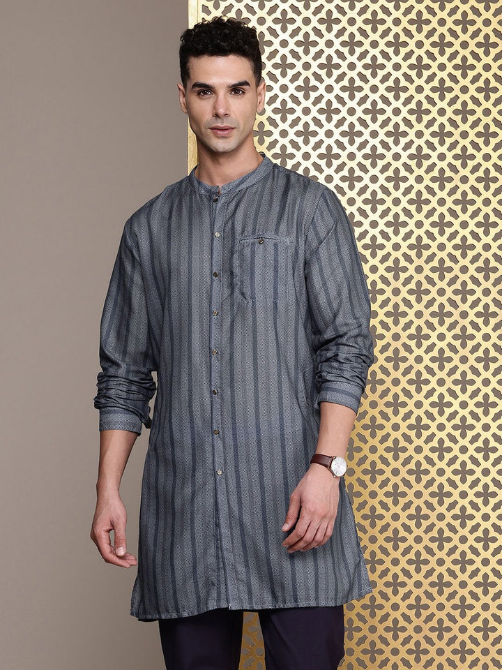 House of Pataudi Ethnic Motifs Printed & Striped Rozana Kurta