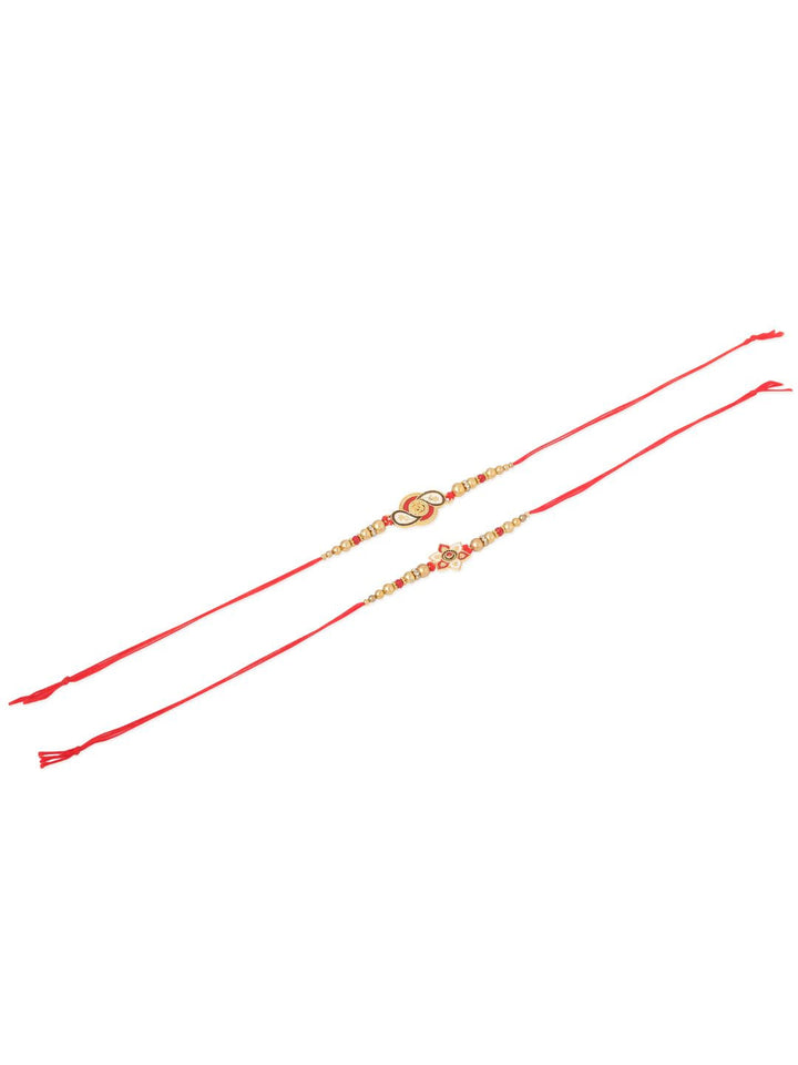 NVR Unisex Set of 2 Floral Artificial Beads Thread Rakhi With Roli Chawal Chandan Mishri