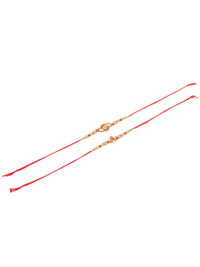 NVR Unisex Set of 2 Floral Artificial Beads Thread Rakhi With Roli Chawal Chandan Mishri