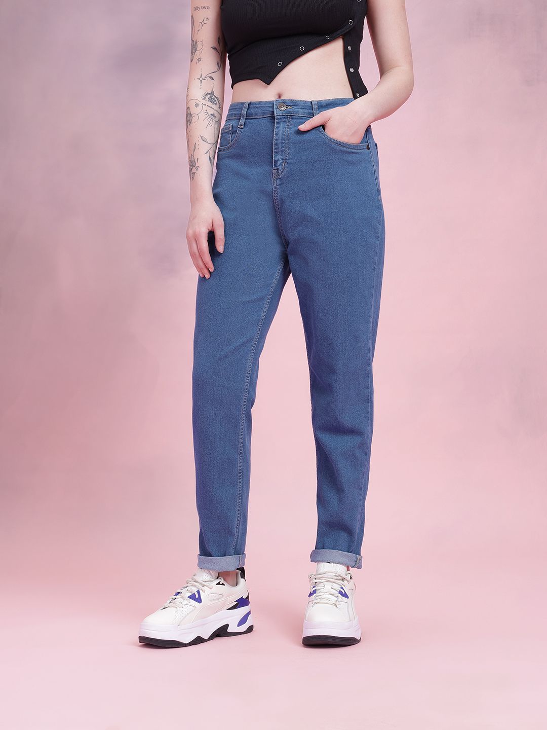 DressBerry Women Mid-Rise Mom Fit Stretchable Jeans