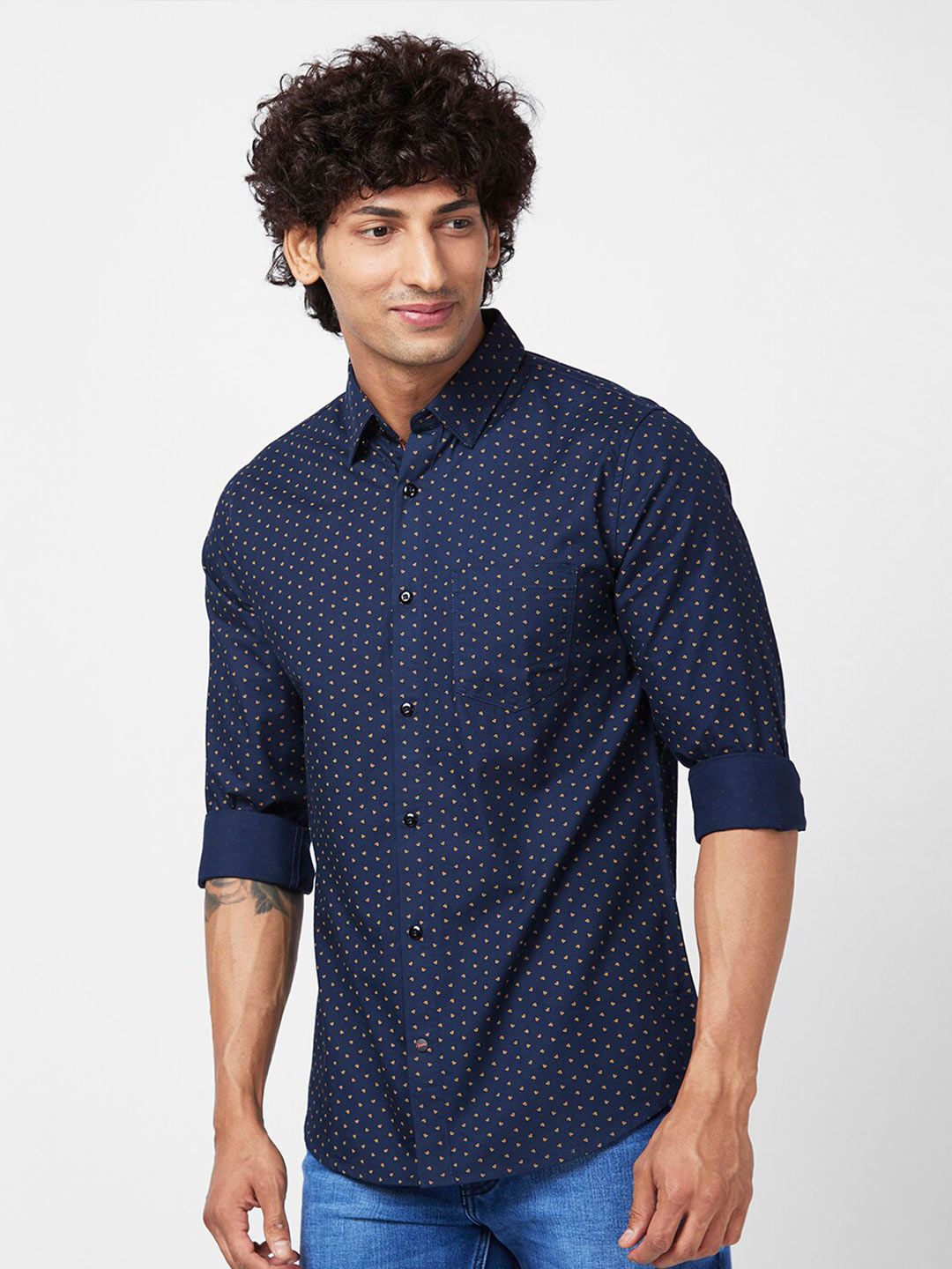 SPYKAR Slim Fit Micro Ditsy Printed Cotton Casual Shirt