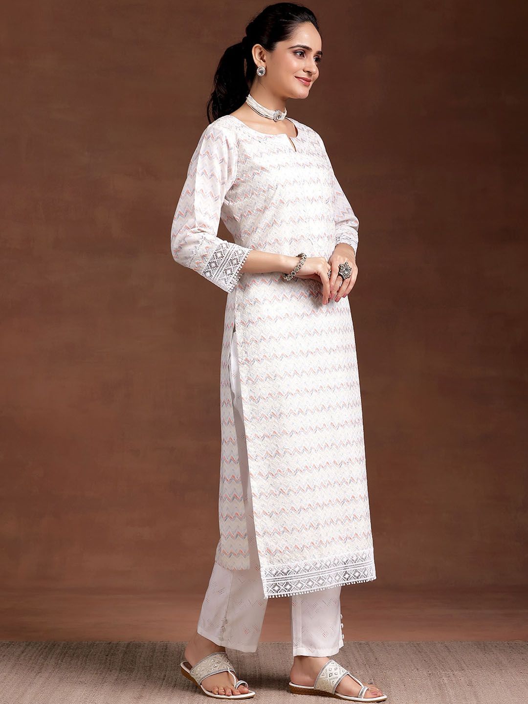 Libas Women Embroidered Regular Sequinned Kurta with Trousers & Dupatta