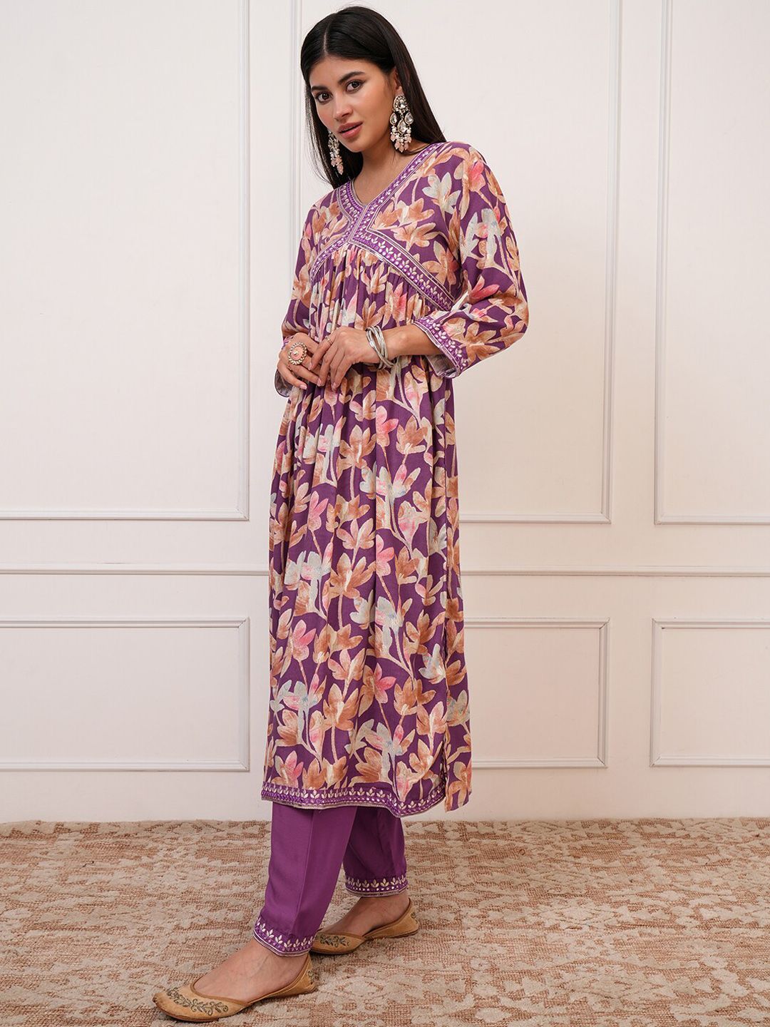 Vishudh Floral Printed Empire Kurta with Palazzo & Dupatta