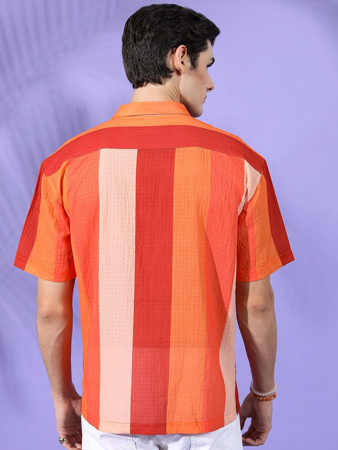The Indian Garage Co Men Relaxed Fit Striped Textured Resortwear Shirt