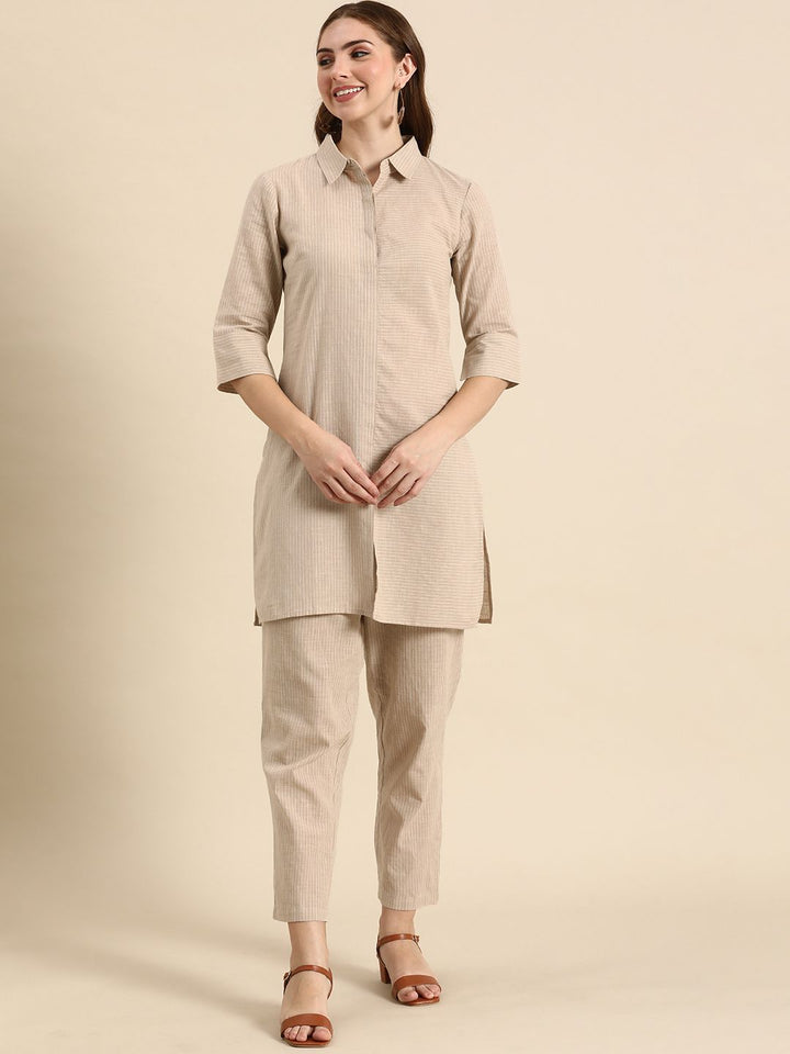Anouk Beige Striped Tunic with Trousers