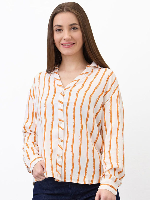 SPYKAR Women Spread Collar Vertical Striped Casual Shirt