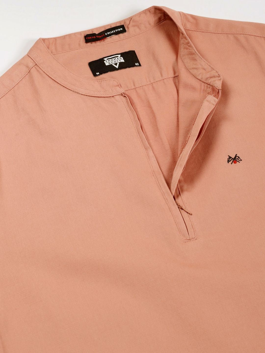 Thomas Scott Men Solid Mandarin Collar Cotton T-Shirt