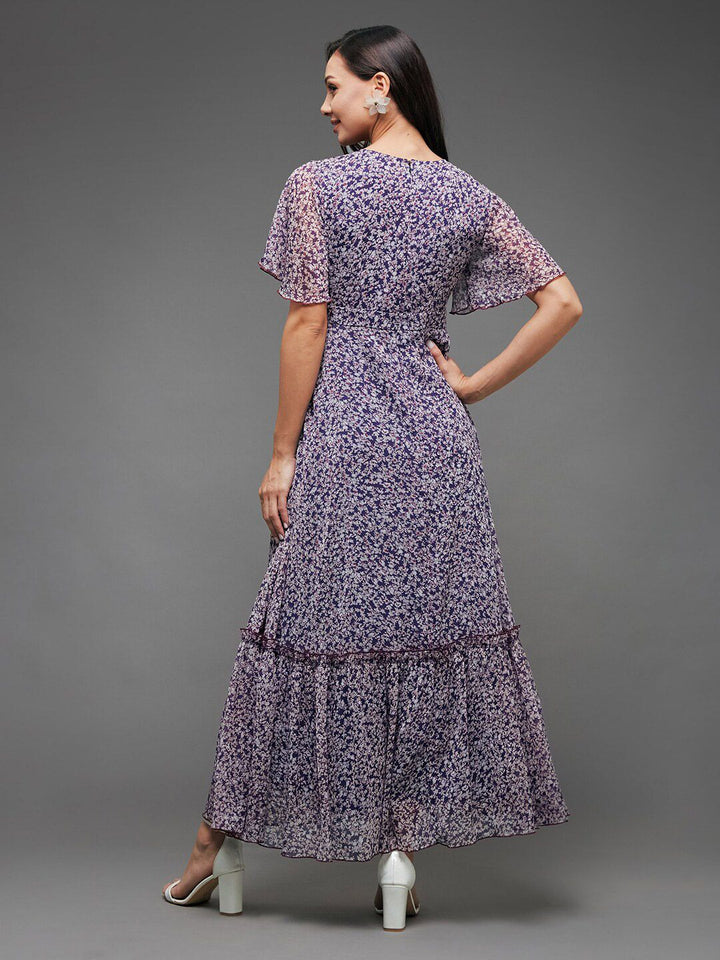 Miss Chase Floral Printed Flared Sleeve Maxi Dress