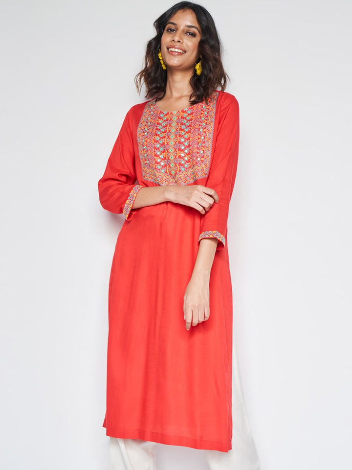 Global Desi Ethnic Motifs Yoke Design Thread Work Kurta
