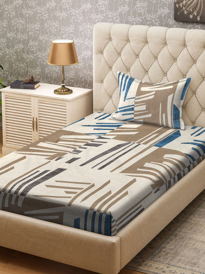 KLOTTHE Green & Brown Printed 300 TC Single Bedsheet & Pillow Covers