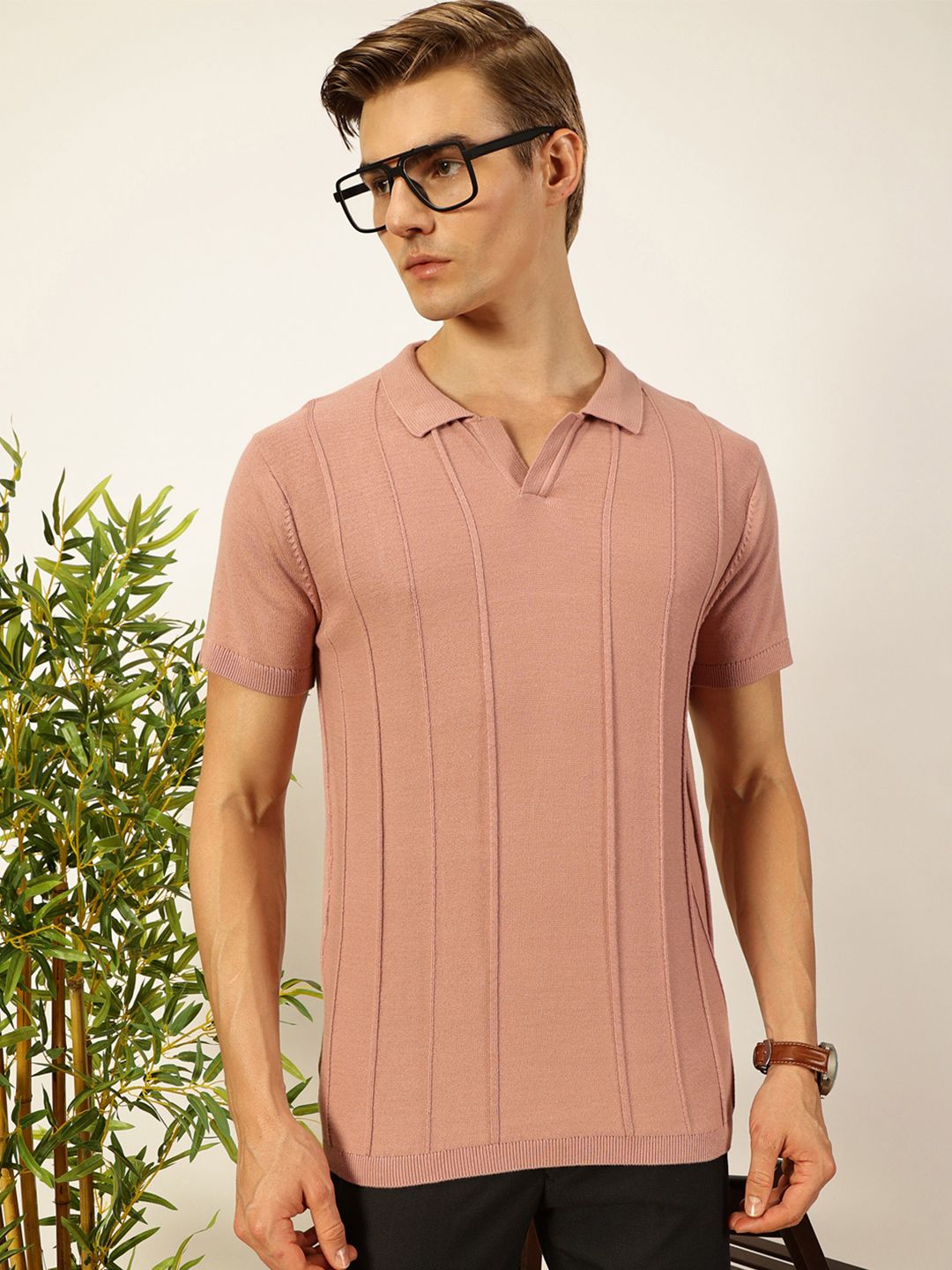 Thomas Scott Men Knit Striped Polo Collar T-shirt