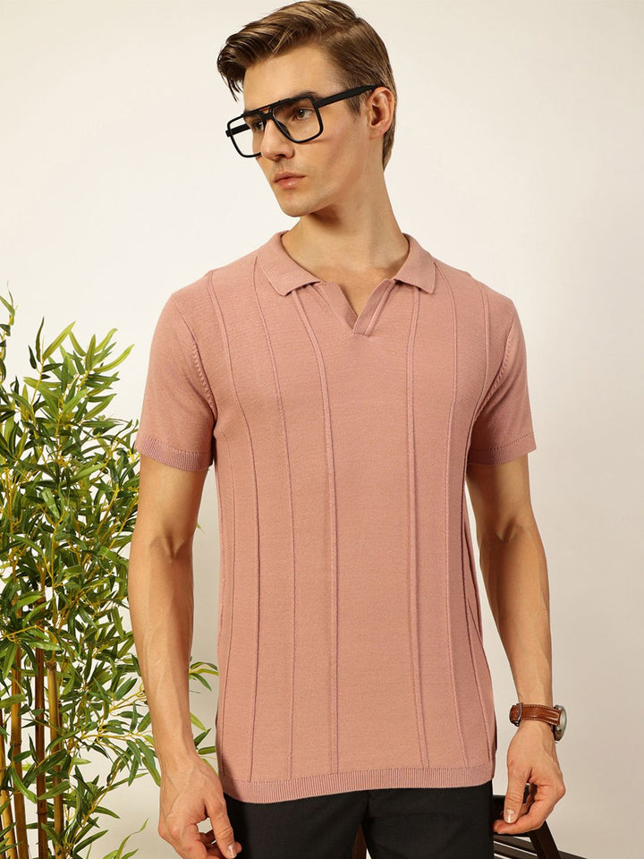 Thomas Scott Men Knit Striped Polo Collar T-shirt
