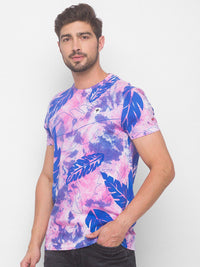 Being Human Men Pink & Blue Printed Pure Cotton T-shirt