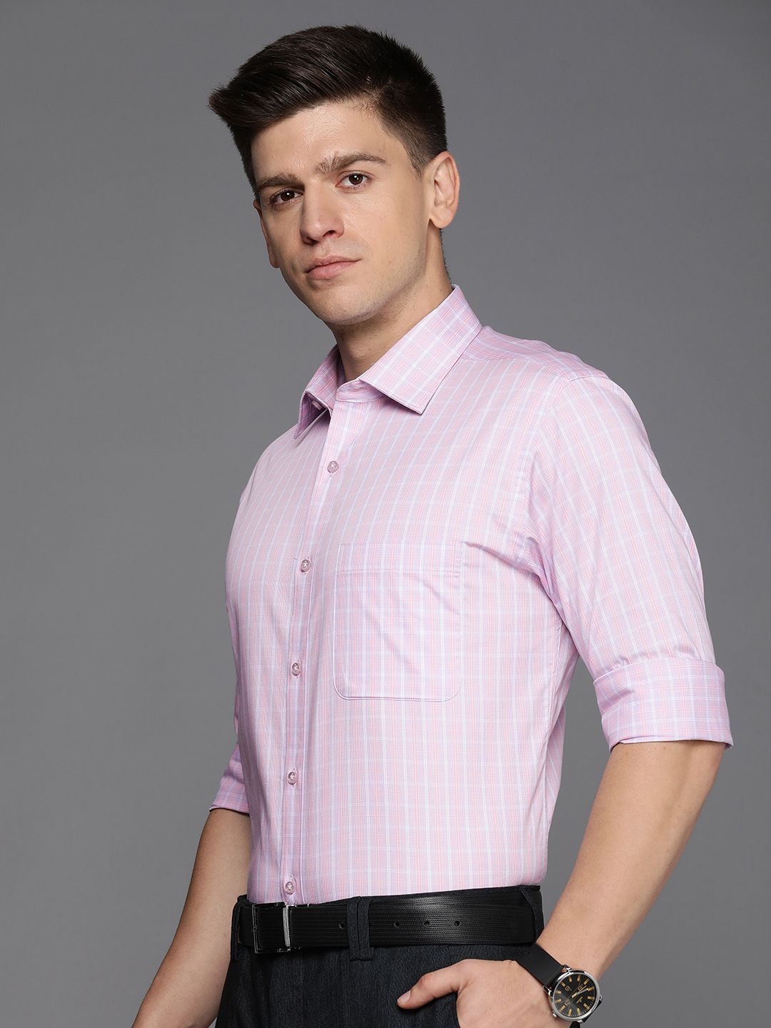 Raymond Pure Cotton Slim Fit Opaque Checked Formal Shirt