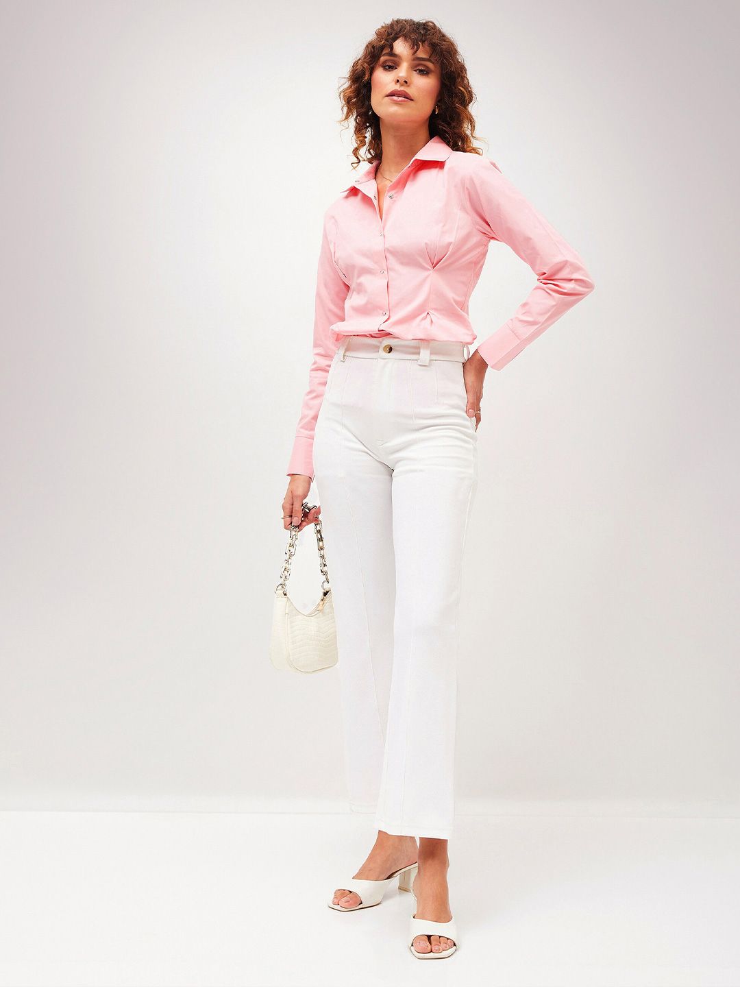 SASSAFRAS Pink Slim Fit Opaque Casual Pleated Pure Cotton Shirt