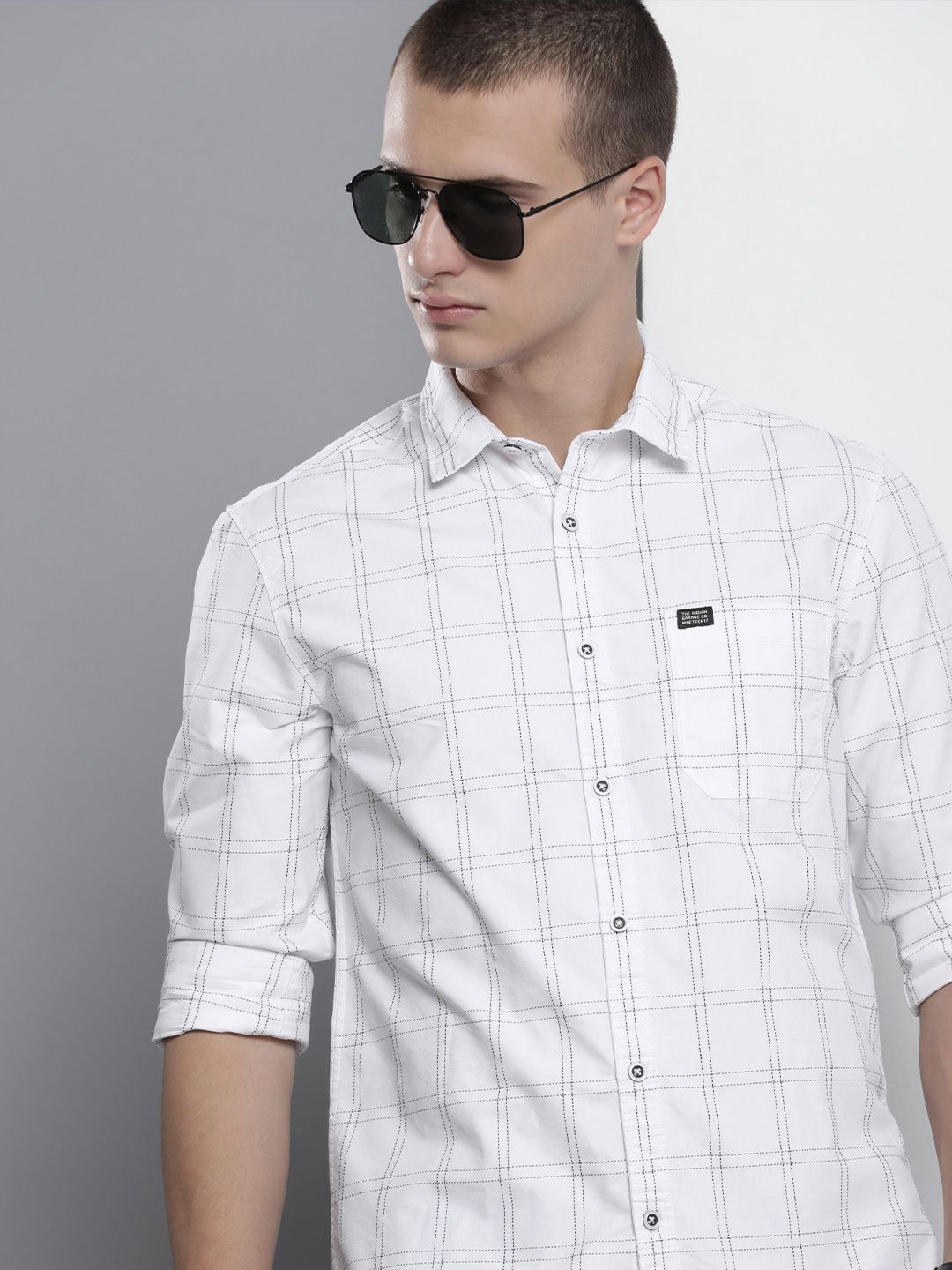 The Indian Garage Co Windowpane Checked Cotton Casual Shirt