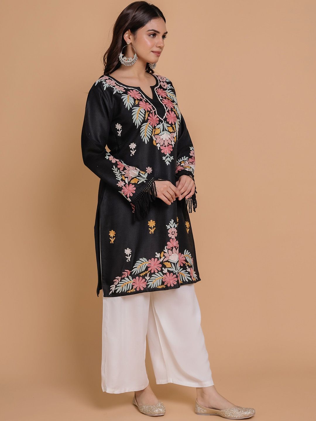 HOUSE OF KARI Floral Embroidered Cotton Straight Kurta