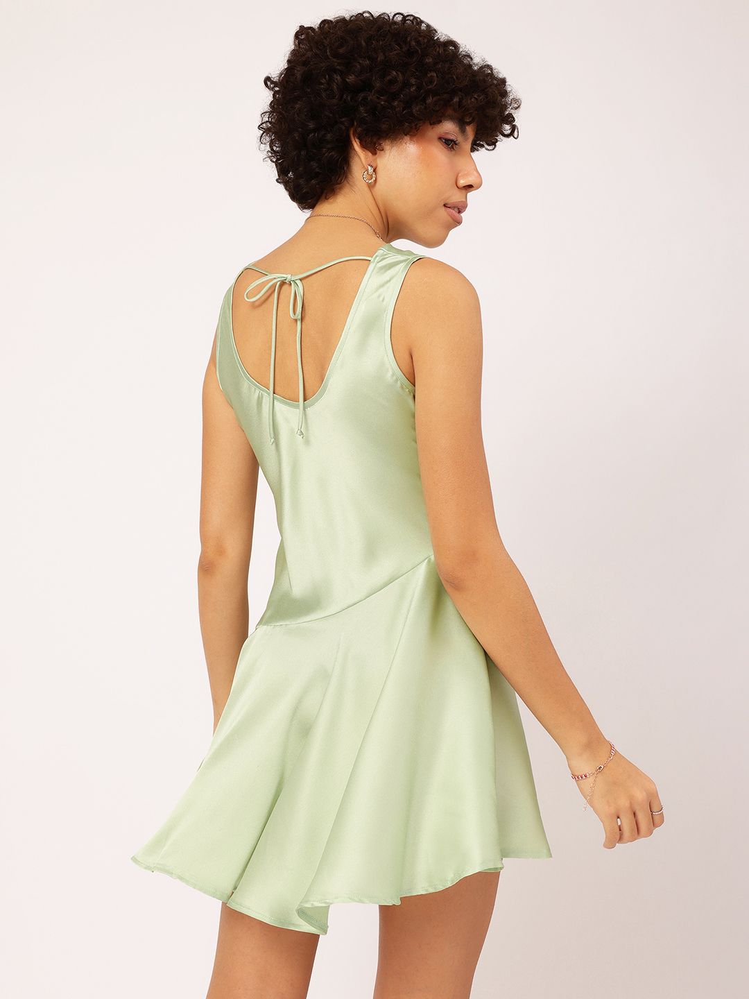 DressBerry Silky Flashback Box Pleats Satin Drop-Waist Mini Dress