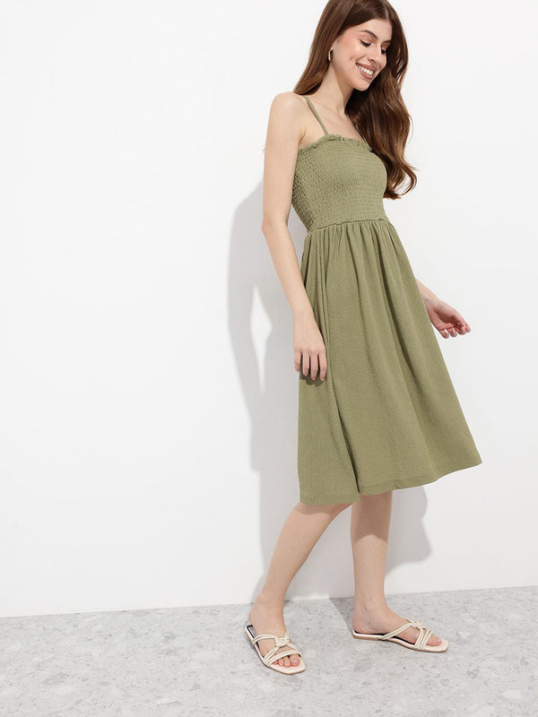 DressBerry Iconic Texture Play Smocked Swag Fit & Flare Dress