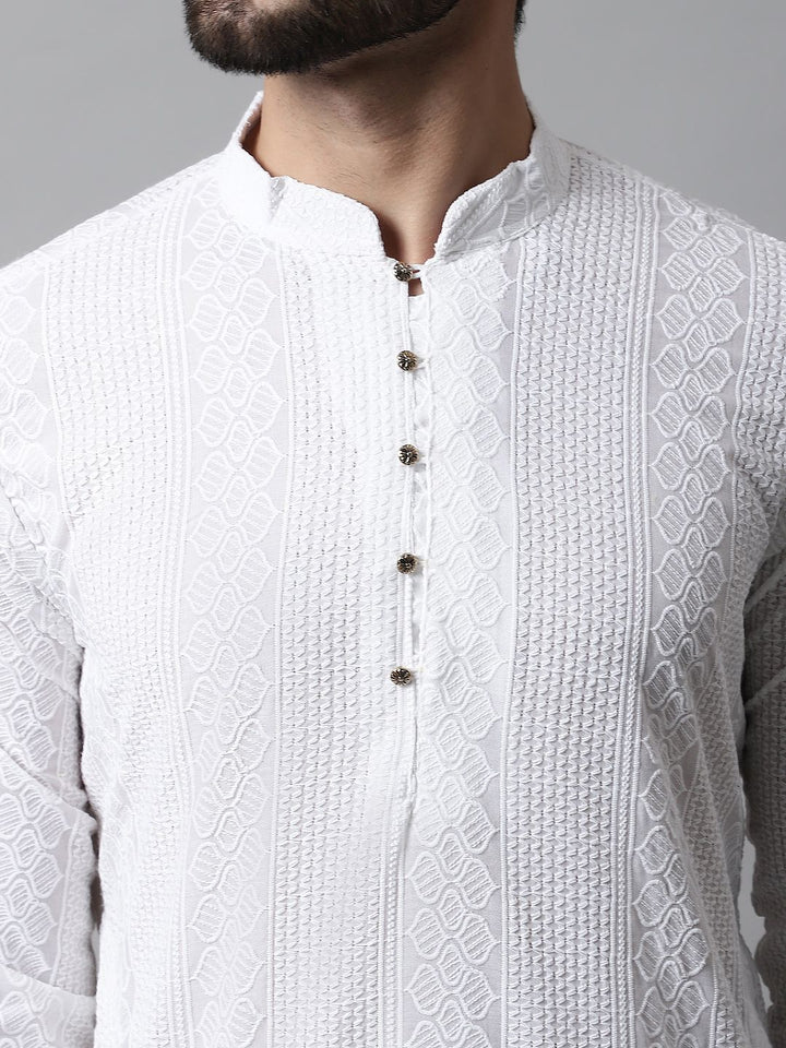 Jompers Men White Embroidered Kurta with Pyjamas