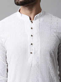 Jompers Men White Embroidered Kurta with Pyjamas