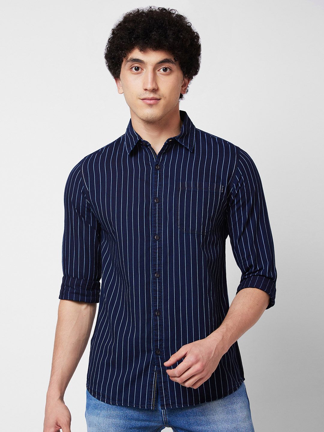 SPYKAR Vertical Striped Long Sleeves Cotton Casual Shirt