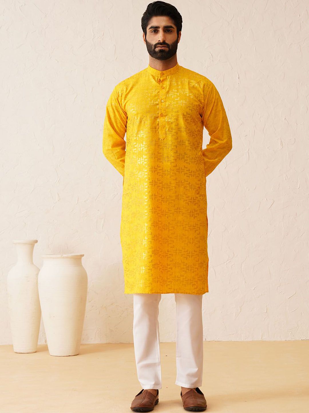 SOJANYA Mandarin Collar Regular Pure Cotton Kurta with Churidar