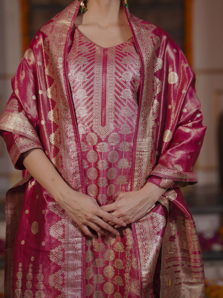 Indo Era Ethnic Motifs Woven Design Straight Kurta with Trousers & With Dupatta