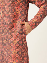 SOJANYA Lelaki Rust Orange & Black Printed Straight Kurta