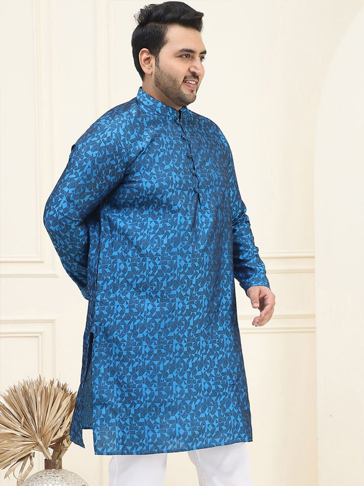 SOJANYA PLUS Men Plus Size Blue & Black Woven Design Straight Kurta
