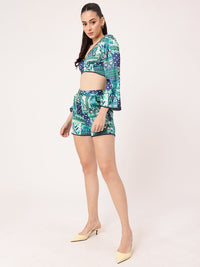 DressBerry Bohemian Bliss Printed Satin Finish Crop Top With Shorts