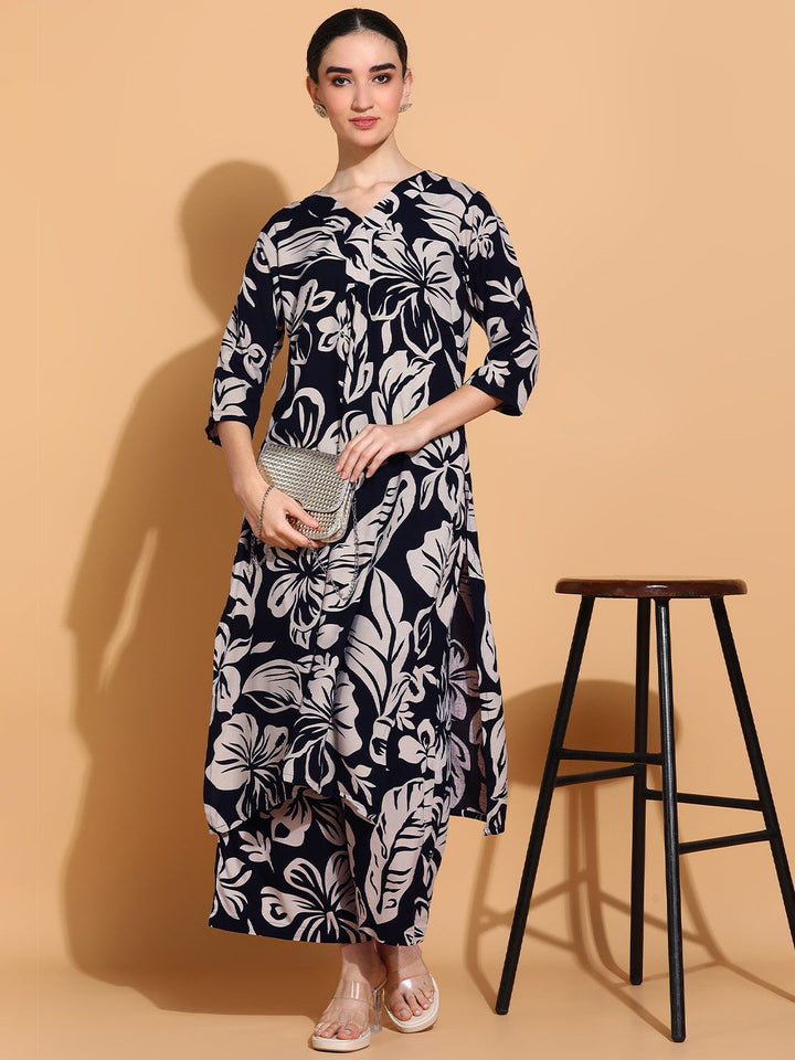 KALINI Floral Printed Straight Kurta with Palazzos