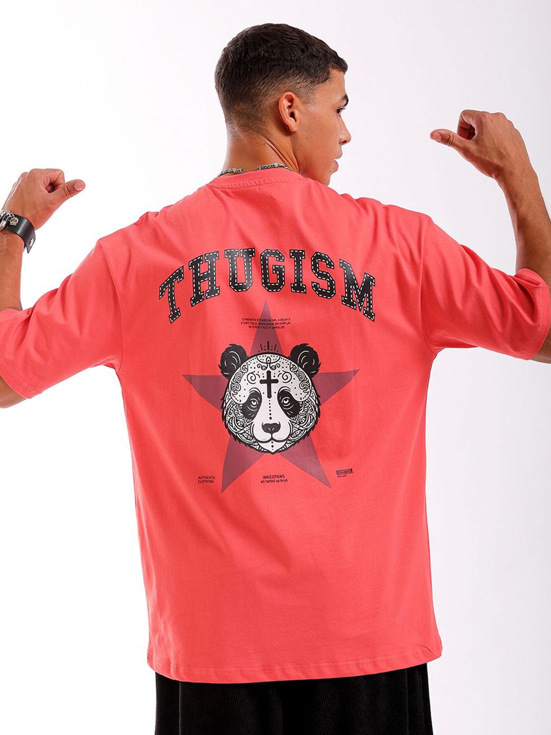 The Indian Garage Co Men Back Printed Round Neck Boxy Oversized T-shirt