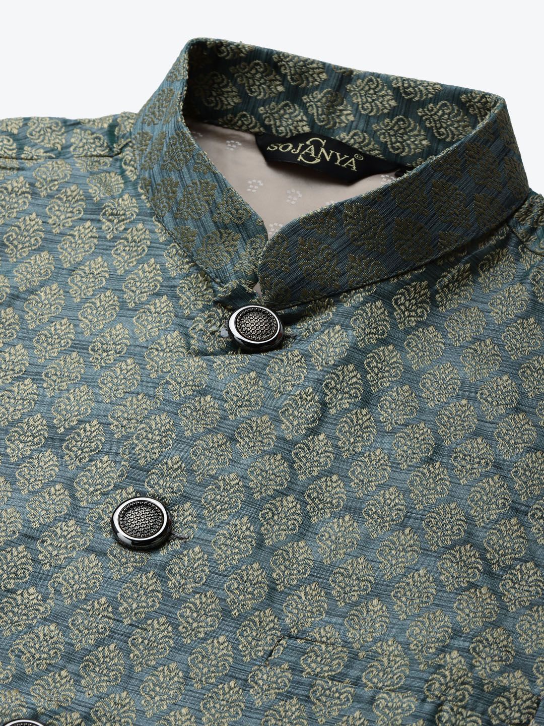SOJANYA Men Pink Woven Design Kurta with Churidar & Nehru Jacket