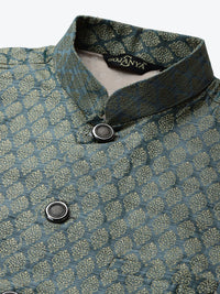 SOJANYA Men Pink Woven Design Kurta with Churidar & Nehru Jacket