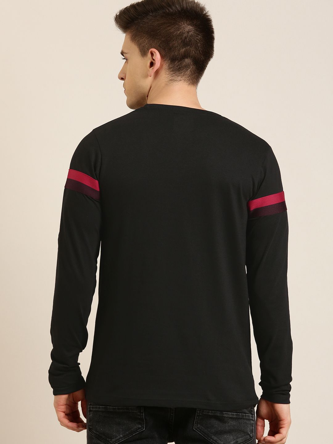 DILLINGER Men Black & Red Pure Cotton Striped T-shirt