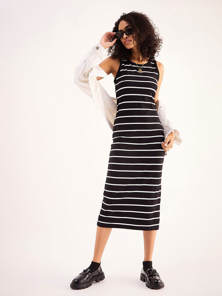 SASSAFRAS BASICS Striped Cotton Midi Dress