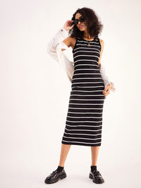 SASSAFRAS BASICS Striped Cotton Midi Dress