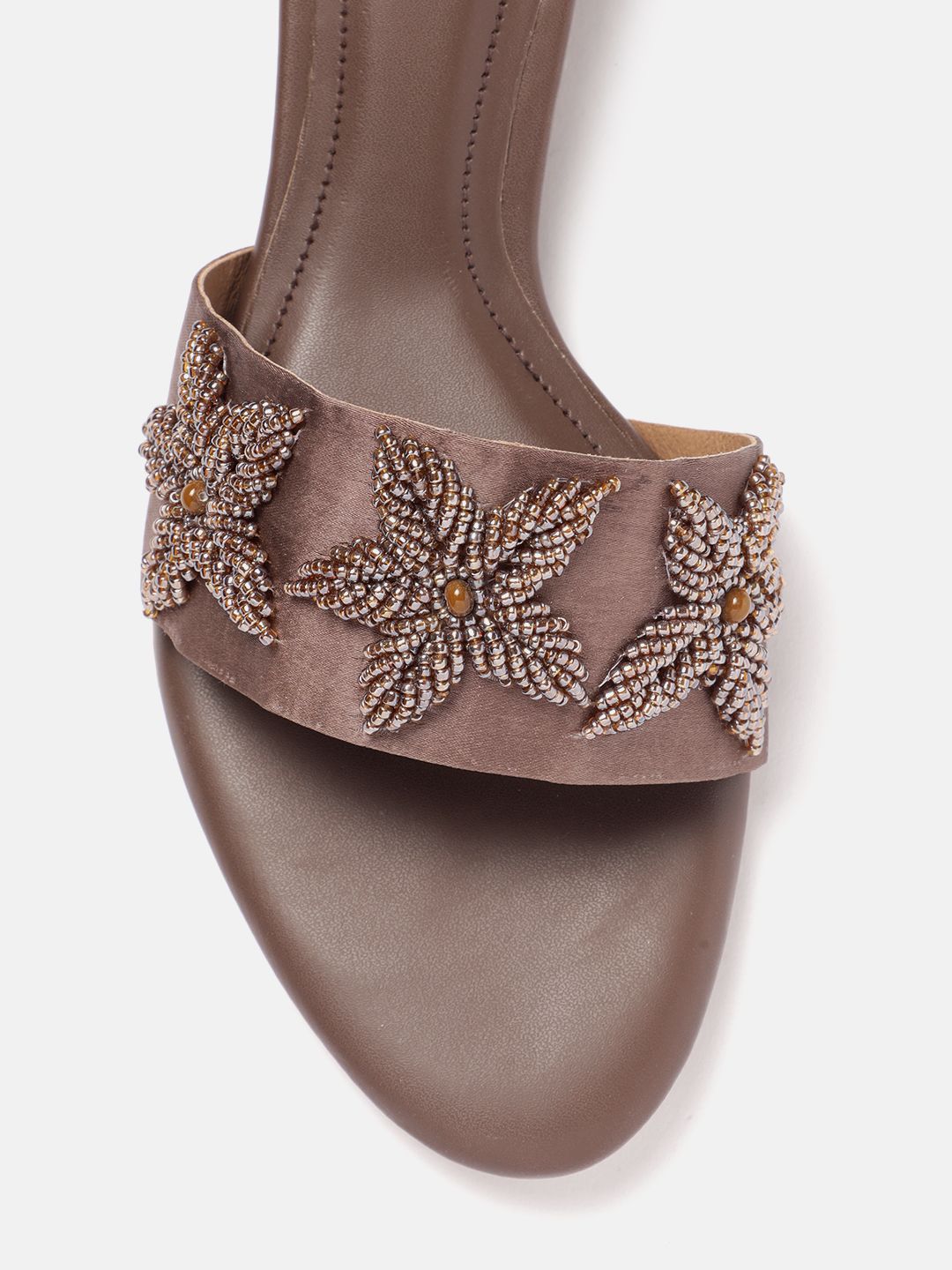 House of Pataudi Beads Embellished Floral Comfort Heels