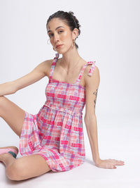 DressBerry Sweet Serenity Checked Smocked A-Line Dress