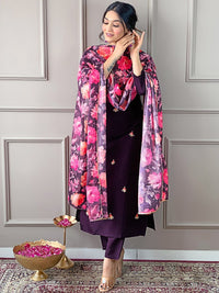 KALINI Floral Embroidered Round Neck Three-Quarter Sleeves Kurta Set