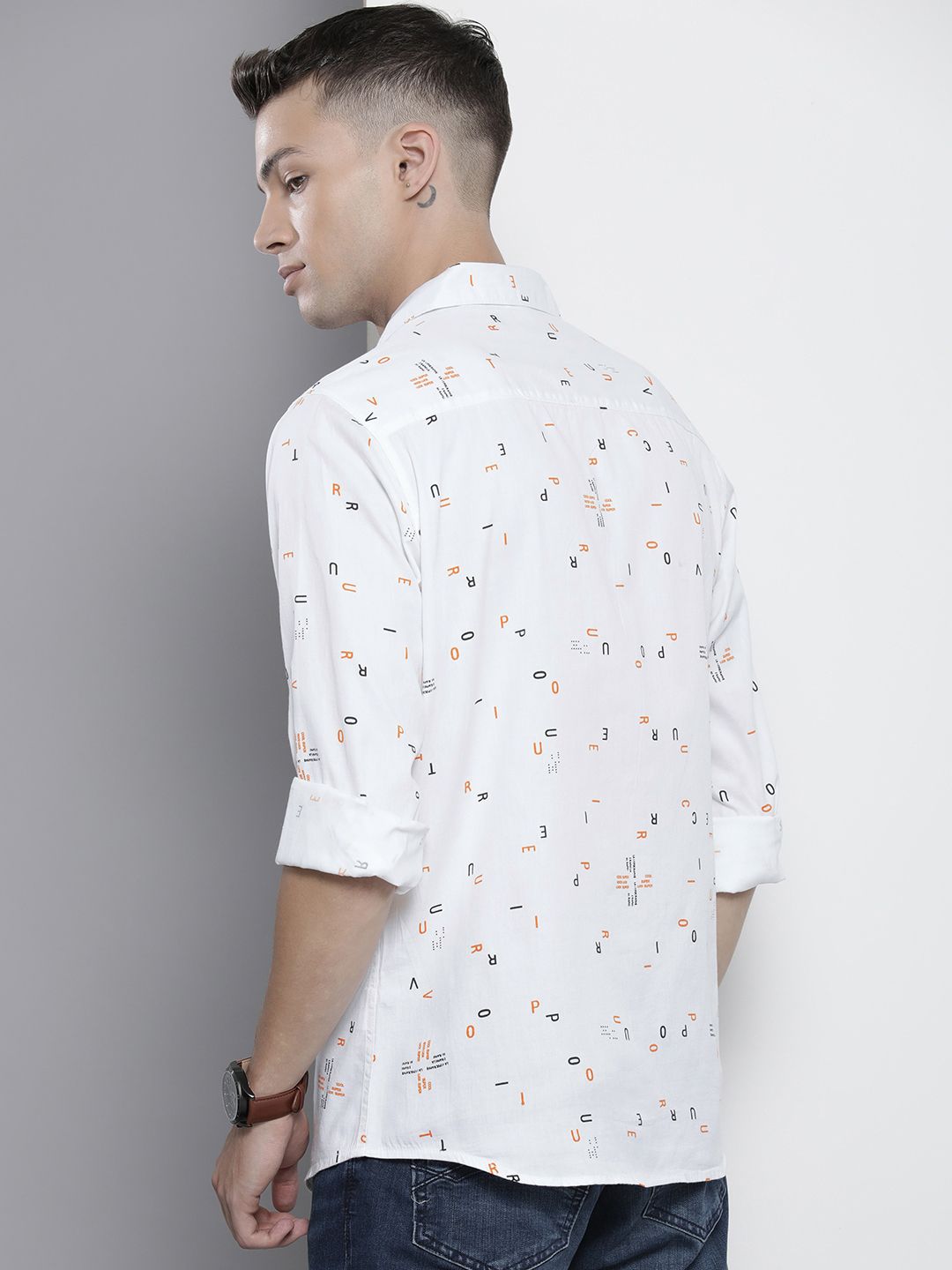The Indian Garage Co Men White Printed Casual Cotton Shirt