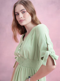 DressBerry Smocked Effect Fit & Flare Maxi Dress with Tie-ups