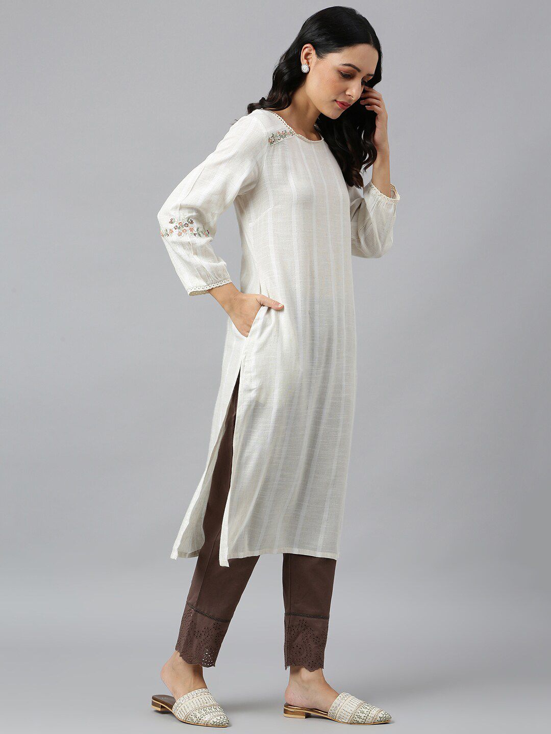W Striped Cotton Kurta with Trousers