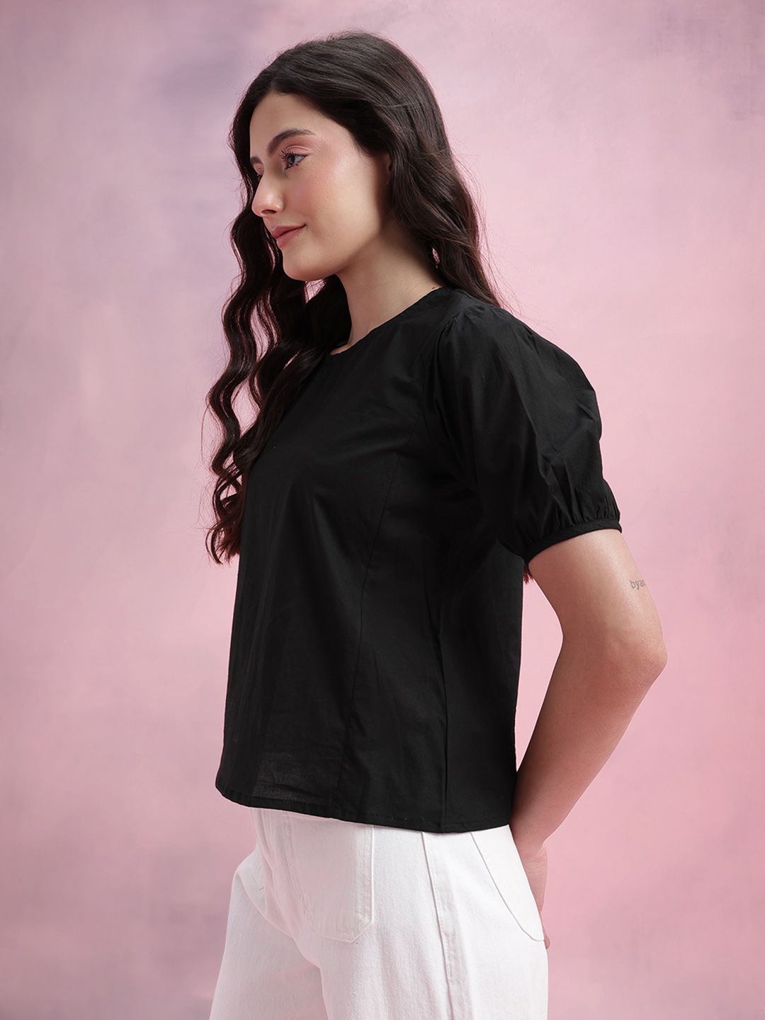 DressBerry Puff Sleeves Pure Cotton Top