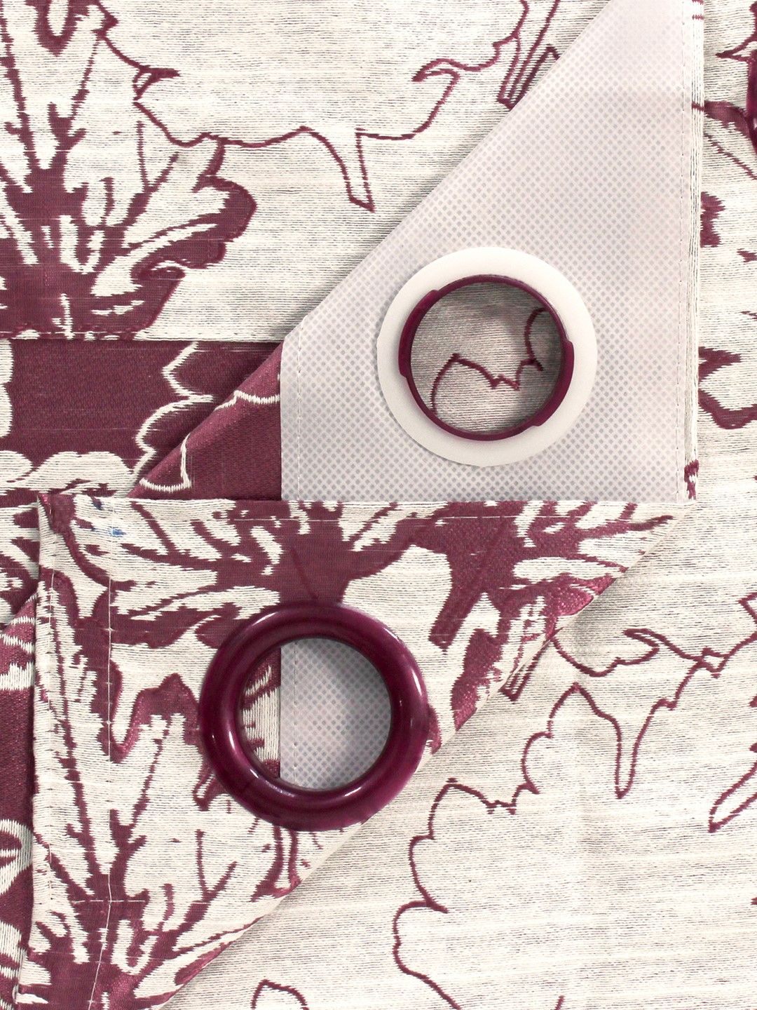 Story@home Set Of 4 Off-White & Maroon 300GSM Semi Blackout Jacquard Eyelet Ringtop Door Curtain