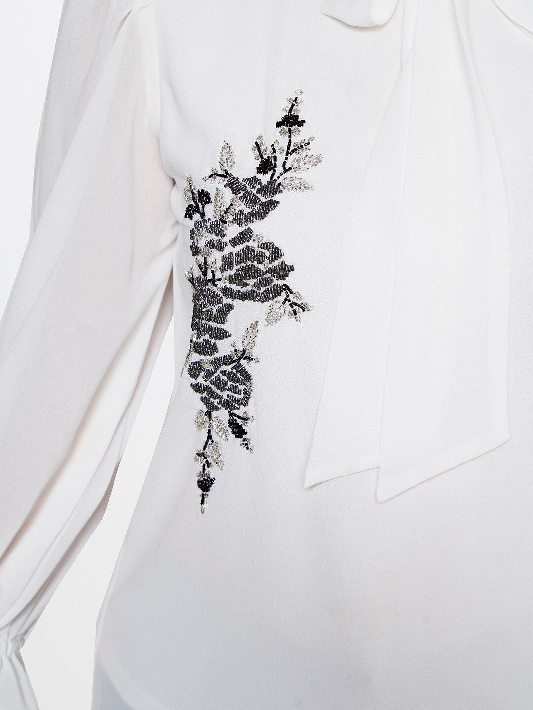 AND Embellished Tie-Up Neck Puff Sleeves Top