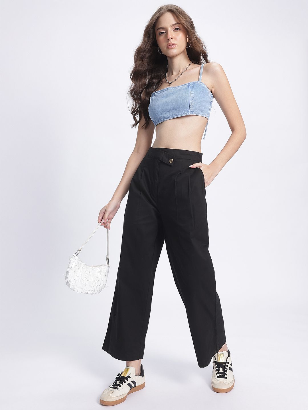 DressBerry Women Bold Basics Pleated Cropped Trousers