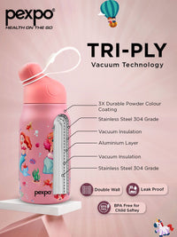 Pexpo Piano Pink Double Wall Thermosteel Hot & Cold Mermaid Botol Air Bertebat 425ml